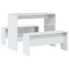 3 Piece High Gloss White Dining Table & Bench Set - Hipomarket