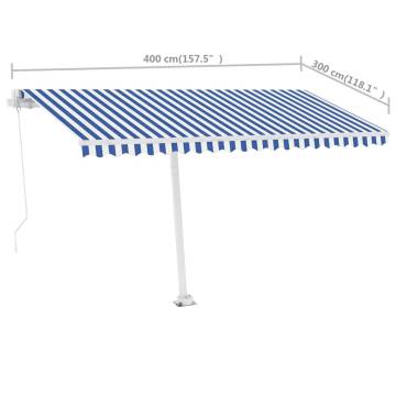 Freestanding Manual Retractable Awning 400x300 cm - Blue/White