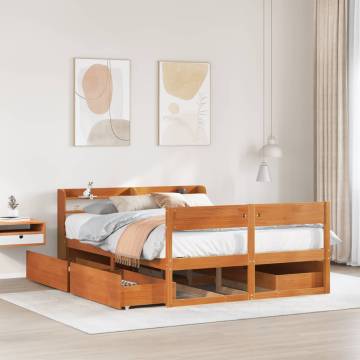 King Size Solid Wood Bed Frame - Wax Brown 150x200 cm