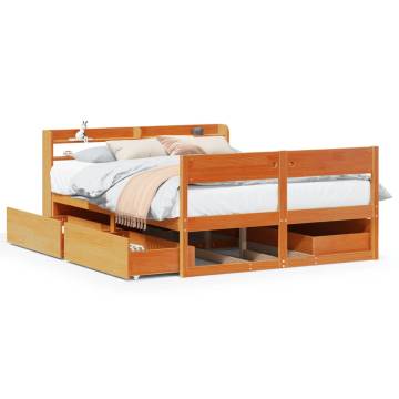 King Size Solid Wood Bed Frame - Wax Brown 150x200 cm