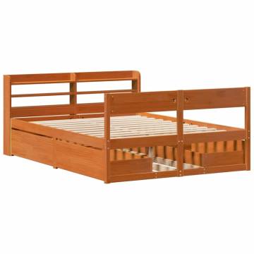 King Size Solid Wood Bed Frame - Wax Brown 150x200 cm