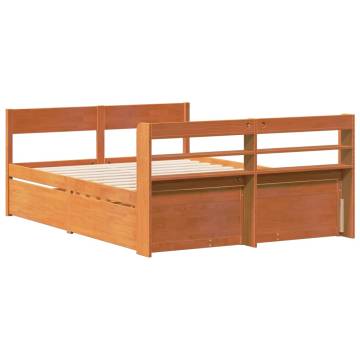 King Size Solid Wood Bed Frame - Wax Brown 150x200 cm