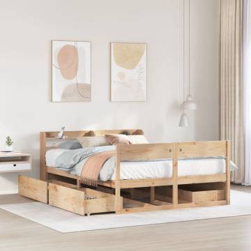 Solid Pine Bed Frame 135x190 cm Double - Storage Drawers