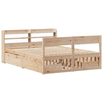 Solid Pine Bed Frame 135x190 cm Double - Storage Drawers