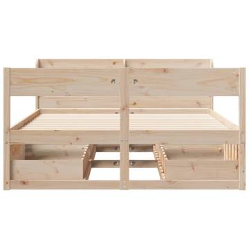 Solid Pine Bed Frame 135x190 cm Double - Storage Drawers