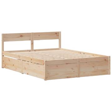 Solid Pine Bed Frame 135x190 cm Double - Storage Drawers