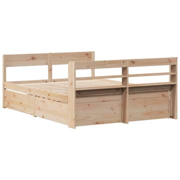 Solid Pine Bed Frame 135x190 cm Double - Storage Drawers