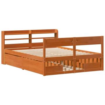 Solid Wood Bed Frame in Wax Brown - 120x190 cm Small Double