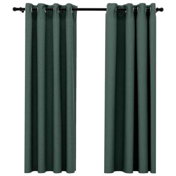 Linen-Look Blackout Curtains Green 140x175cm - 2pcs