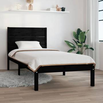 Black Solid Wood Bed Frame 90x190 cm - Comfort & Style