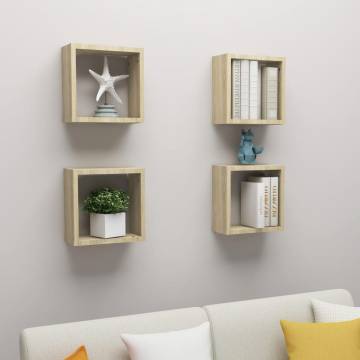 Wall Cube Shelves 4 pcs - Sonoma Oak | Modern Storage Solutions