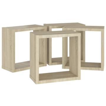 Wall Cube Shelves 4 pcs - Sonoma Oak | Modern Storage Solutions