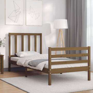 Honey Brown Bed Frame with Headboard - Solid Wood 90x200 cm