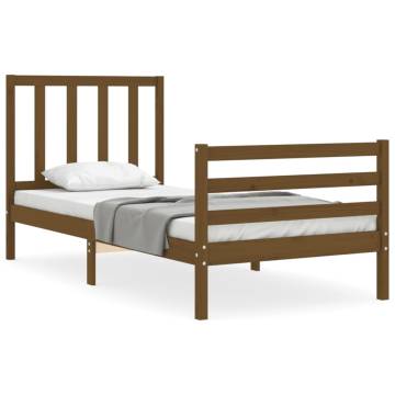 Honey Brown Bed Frame with Headboard - Solid Wood 90x200 cm