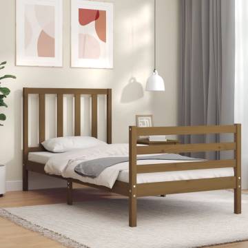 Honey Brown Bed Frame with Headboard - Solid Wood 90x200 cm