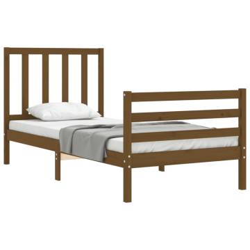 Honey Brown Bed Frame with Headboard - Solid Wood 90x200 cm