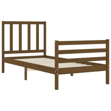 Honey Brown Bed Frame with Headboard - Solid Wood 90x200 cm