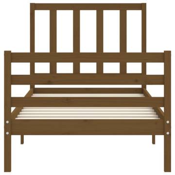 Honey Brown Bed Frame with Headboard - Solid Wood 90x200 cm