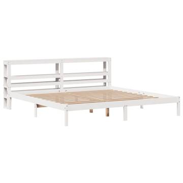 Elegant White Bed Frame with Headboard - 200x200 cm Solid Wood