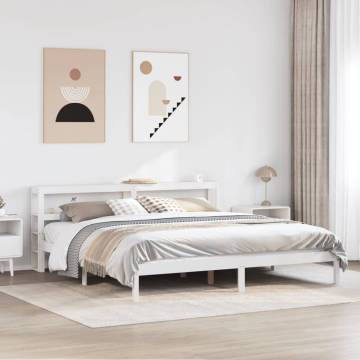 Elegant White Bed Frame with Headboard - 200x200 cm Solid Wood