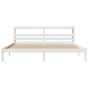 Elegant White Bed Frame with Headboard - 200x200 cm Solid Wood