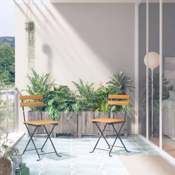 Folding Garden Chairs - 2 pcs Acacia Wood & Steel | HipoMarket