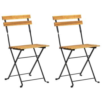 Folding Garden Chairs - 2 pcs Acacia Wood & Steel | HipoMarket