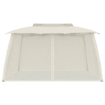 Cream Gazebo with Double Roof & Mesh Walls - 3.93x2.93m