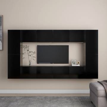 8 Piece Black TV Cabinet Set - Modern & Stylish Home Storage