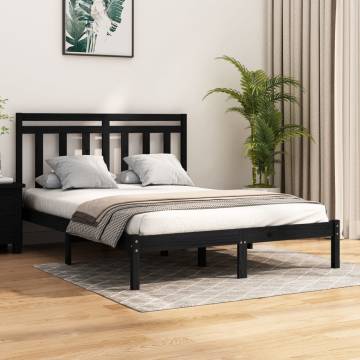 Black Solid Wood Bed Frame 135x190 cm | Stylish & Durable