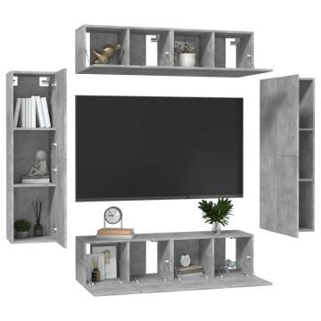 6 Piece Concrete Grey TV Cabinet Set - Stylish & Practical