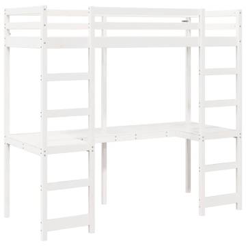 Loft Bed Frame with Desk White - 80x200 cm Solid Pine Wood