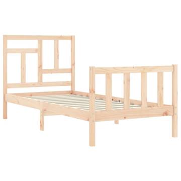 Small Single Bed Frame with Headboard - Solid Pine Wood