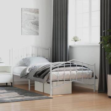 Elegant White Metal Bed Frame with Headboard & Footboard - 100x190