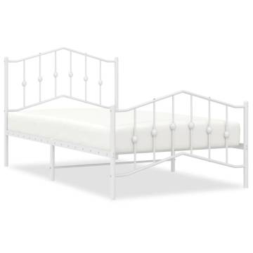 Elegant White Metal Bed Frame with Headboard & Footboard - 100x190