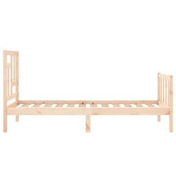 Small Single Bed Frame with Headboard - Solid Pine Wood