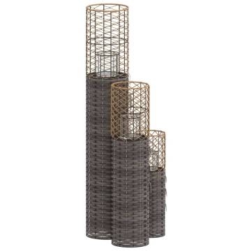 Elegant Grey Wicker Candle Holders - 3 Pcs Set