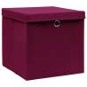 10 Dark Red Folding Storage Boxes with Covers - Hipo Market