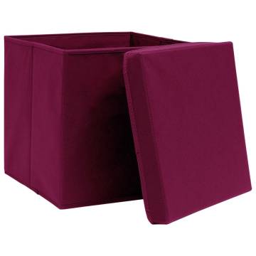 10 Dark Red Folding Storage Boxes with Covers - Hipo Market