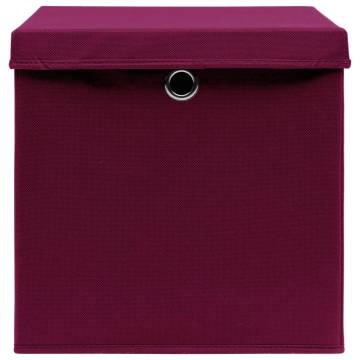 10 Dark Red Folding Storage Boxes with Covers - Hipo Market