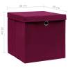 10 Dark Red Folding Storage Boxes with Covers - Hipo Market