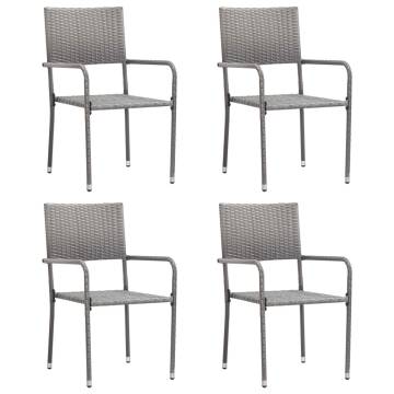 Garden Dining Chairs - 4 Pcs Stackable Grey Poly Rattan