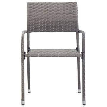 Garden Dining Chairs - 4 Pcs Stackable Grey Poly Rattan