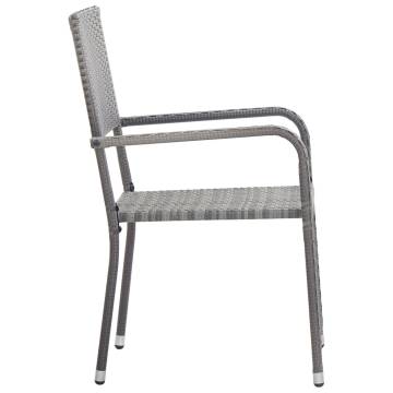 Garden Dining Chairs - 4 Pcs Stackable Grey Poly Rattan