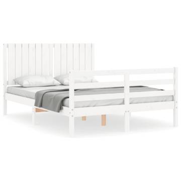 Stylish White Bed Frame with Headboard - 140x200 cm Solid Wood