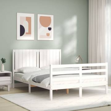 Stylish White Bed Frame with Headboard - 140x200 cm Solid Wood