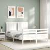 Stylish White Bed Frame with Headboard - 140x200 cm Solid Wood