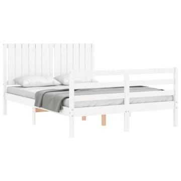 Stylish White Bed Frame with Headboard - 140x200 cm Solid Wood