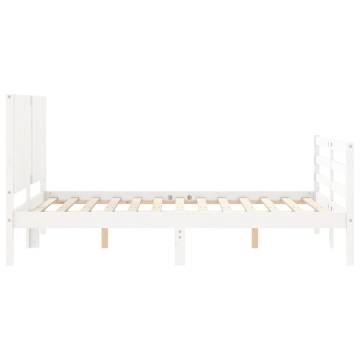 Stylish White Bed Frame with Headboard - 140x200 cm Solid Wood