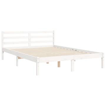 Stylish White Bed Frame with Headboard - 140x200 cm Solid Wood